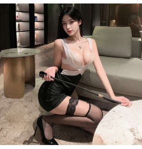 FEE ET MOI - Sultry Deep V Secretary Outfit (White - Black)